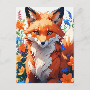 Cartão Postal Arte da Raposa Flor