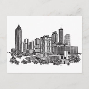 Cartão Postal Arte da skyline de Atlanta Geórgia