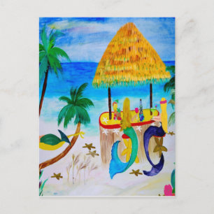 Cartão Postal Arte da Tiki Bar da Praia das Sereias