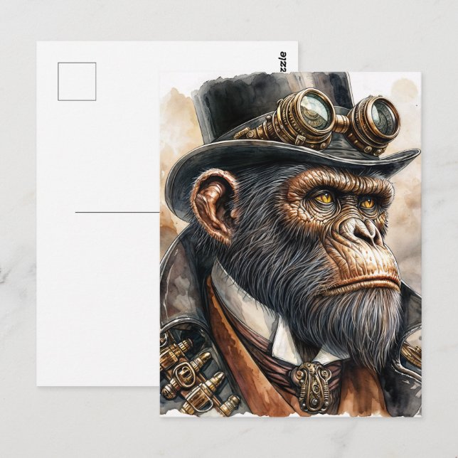 Cartão Postal Arte de Aquarela Ape Steampunk (Frente/Verso)