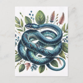 Cartão Postal Arte de Aquarela Azul Cobra Botânica