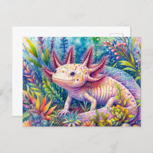 Arte de Aquarela Botânica Colorida Axolotl