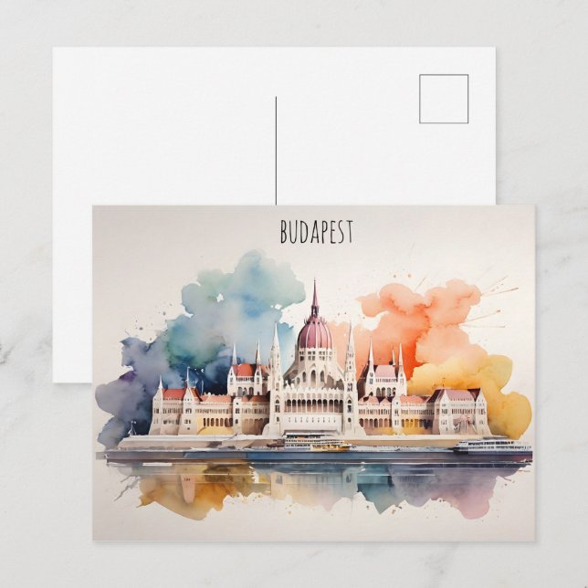 Cartão Postal Arte de aquarela de Budapeste (Frente/Verso)
