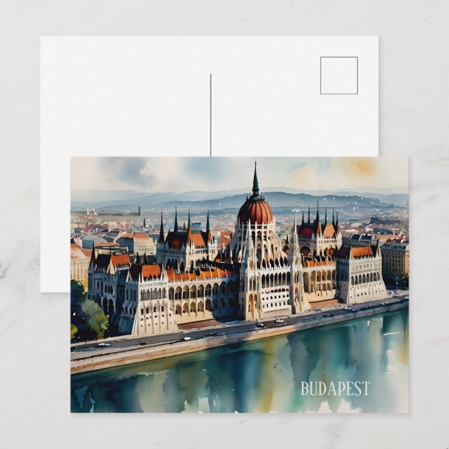 Cartão Postal Arte de aquarela de Budapeste (Frente/Verso)