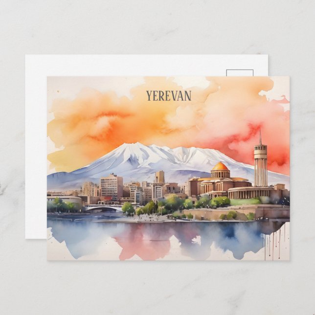 Cartão Postal Arte de aquarela de Eerevan (Frente/Verso)