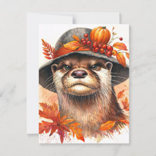 Cartão Postal Arte de Aquarela de Outono Grumpy Otter