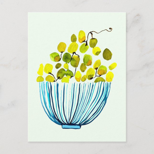 Cartão Postal arte de aquarela de uvas frutas (Frente)