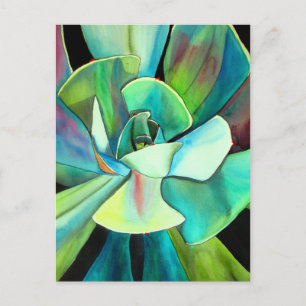 Cartão Postal Arte de aquarela do deserto azul e verde