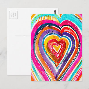Cartão Postal Arte de aquarela do Heart Boho