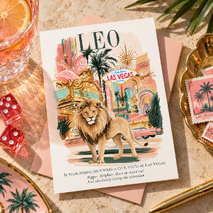 Cartão Postal Arte de Aquarela do Leão do Zodíaco de Las Vegas