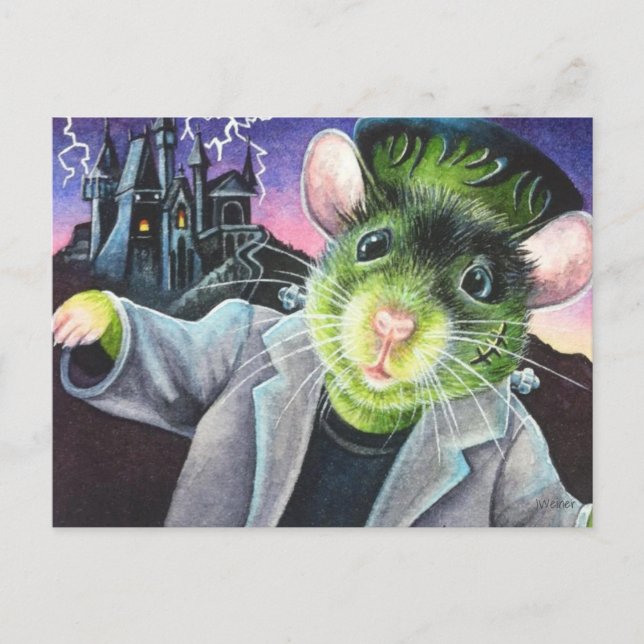 Cartão Postal Arte de Aquarela do Rato Monstro do Costume (Frente)
