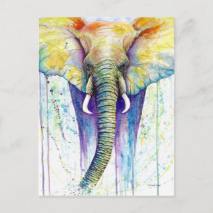Cartão Postal Arte de aquarela elefante