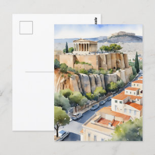 Cartão Postal Arte de aquarela Grécia de Atenas