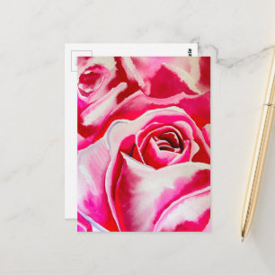 Cartão Postal Arte de aquarela rosa-rosas
