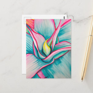 Cartão Postal Arte de aquarela suculenta agave