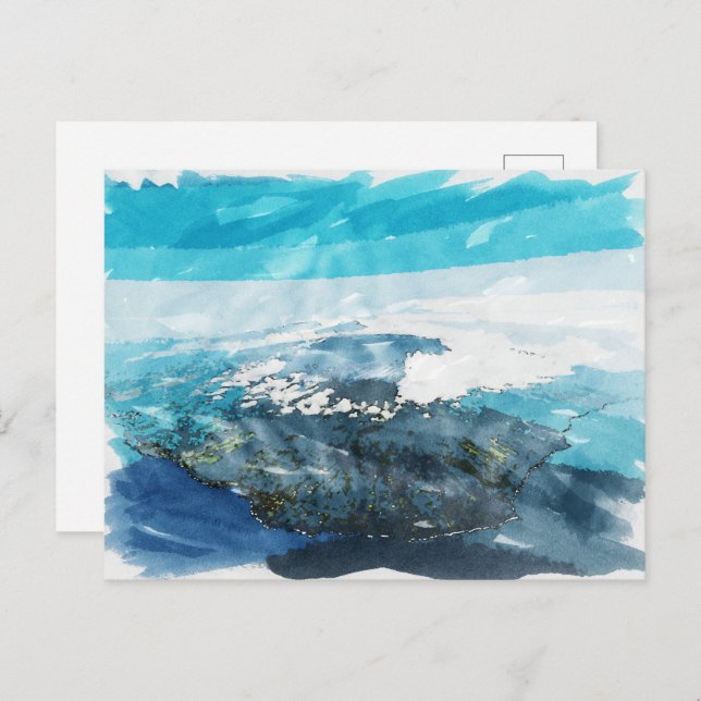 Cartão Postal Arte de Aquarela Tropical de Ilhas Reunião (Frente/Verso)