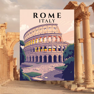 Cartão Postal Arte de Arquitetura Italiana Coliseu Roma Retrô