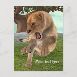 Cartão Postal Arte de Aventura na Selva com Leoa Feroz