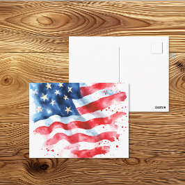 Cartão Postal Arte de Bandeira Americana em Aquarela