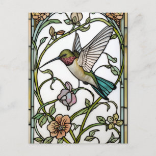 Cartão Postal Arte de beija-flor elegante botânico boho chic
