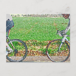 Cartão Postal Arte de Bicicleta, 2 Ciclistas e Fundo Verde