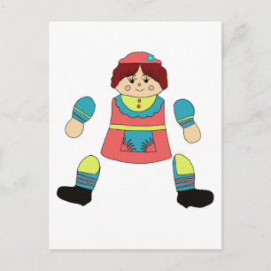 Cartão Postal arte de boneca de menina articulada recorte de bon