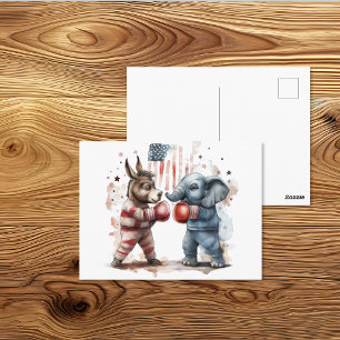 Cartão Postal Arte de Boxe de Burro vs Elefante Político