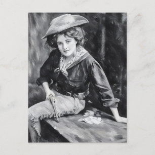 Cartão Postal arte de cartas de baralho de cowgirl dos anos 1800