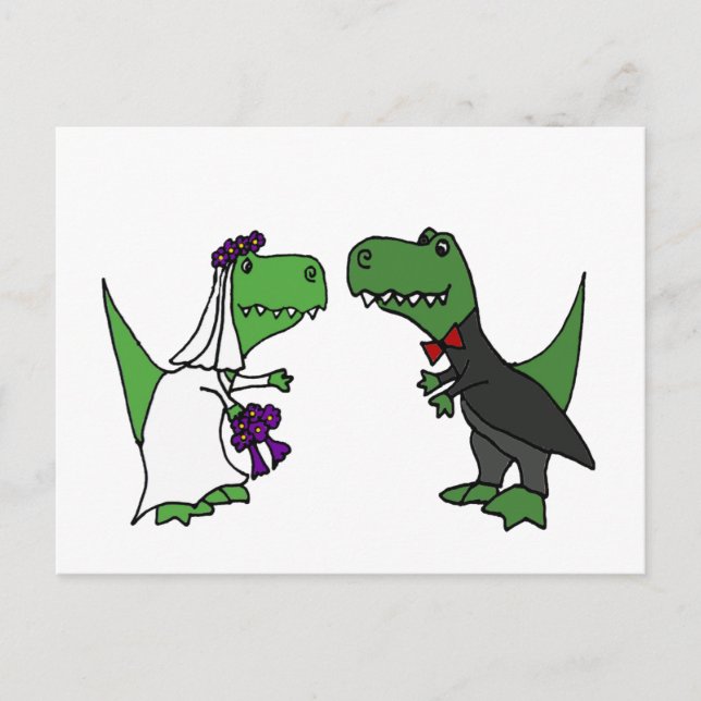 Cartão Postal Arte de casamento de noiva e noivo dinossauro T-re (Frente)