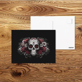 Cartão Postal Arte de Caveira Floral Vermelha do Dia de los Muer