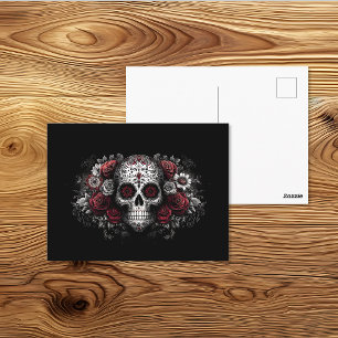 Cartão Postal Arte de Caveira Floral Vermelha do Dia de los Muer