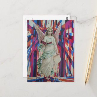 Cartão Postal Arte de colagem Anjo Retro Atravessando a Ponte
