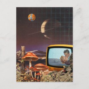 Cartão Postal Arte de Colagem Espacial Retro-Futurismo Surreal