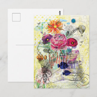 Cartão Postal Arte de colagem mista caprichosa