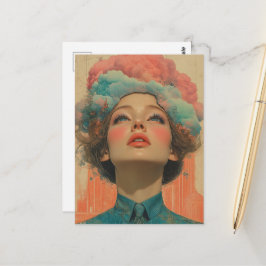 Cartão Postal Arte de Colagem Surrealista com a Cabeça Dela nas 