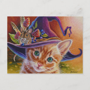 Cartão Postal Arte de Cores Aquáticas e Ratos de Halloween N.º
