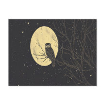 Arte de Coruja Vintage Sob um Céu Iluminado pela L