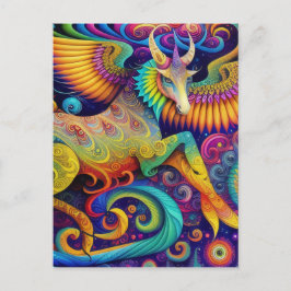 Cartão Postal Arte de Criatura Psicodélica Abstrata