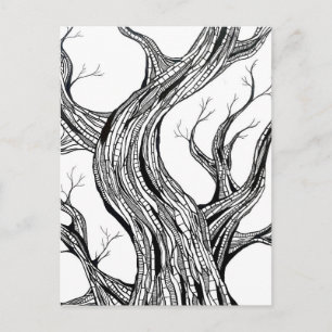 Cartão Postal Arte de desenho a caneta de árvore abstrata assust