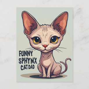 Cartão Postal Arte de desenho animado de pai de gato Sphynx engr