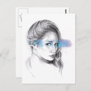 Cartão Postal Arte de desenho de lápis de retrato feminino