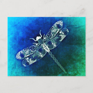 Cartão Postal Arte De Desenho De Linha De Dragonfly Whimsical