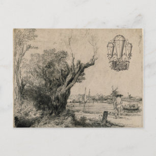 Cartão Postal Arte de Desenho de Máquina Voadora de Dirigível An