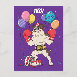 Cartão Postal Arte de Despedida de Aniversário do Boxeador Bulld