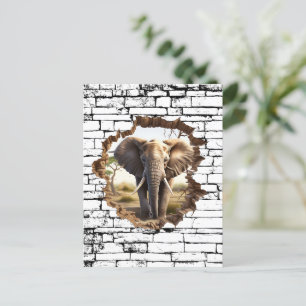 Cartão Postal Arte de Elefante 3D na Parede – Safari Realista (2
