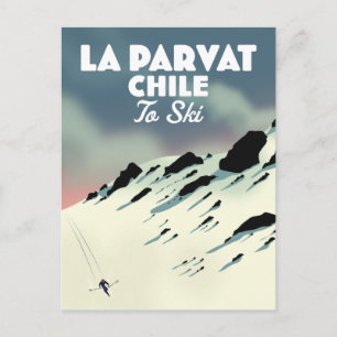 Cartão Postal Arte de esqui retrô La Parvat Chile.