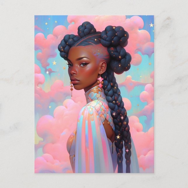 Cartão Postal Arte de Fantasia Afro-Americana Cósmica (Frente)