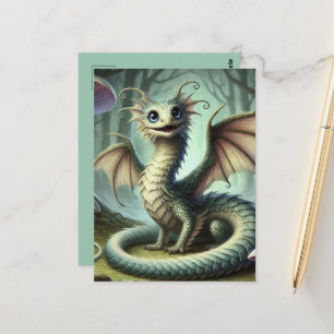 Cartão Postal Arte de Fantasia de Criatura Fofa do Jabberwocky d