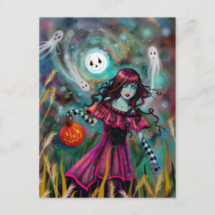 Cartão Postal Arte de Fantasia do Dia das Bruxas da Lua Sorriden