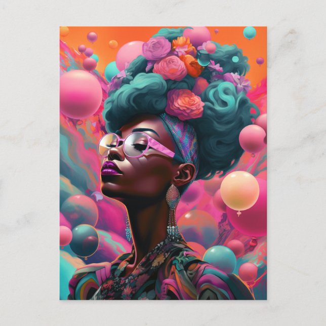 Cartão Postal Arte de Fantasia Pop Surreal de Mulher Negra (Frente)